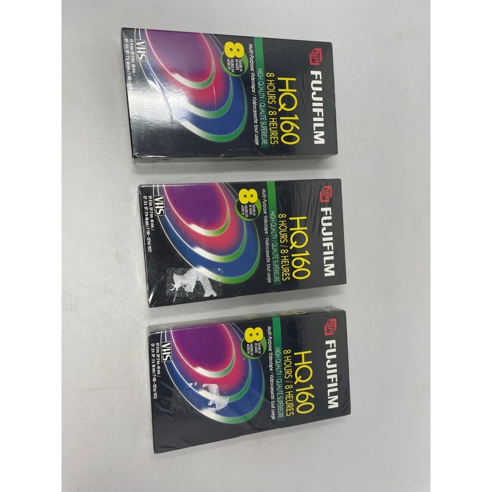 Lot of 3 Fujifilm HQ160 VHS Tapes Sealed Blank 8 Hour‎ Video Cassette New